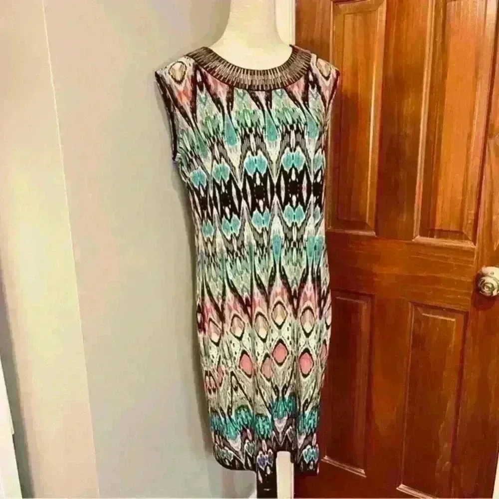 Signature Camryn Sleeveless Multicolor Patterned Midi Dress
